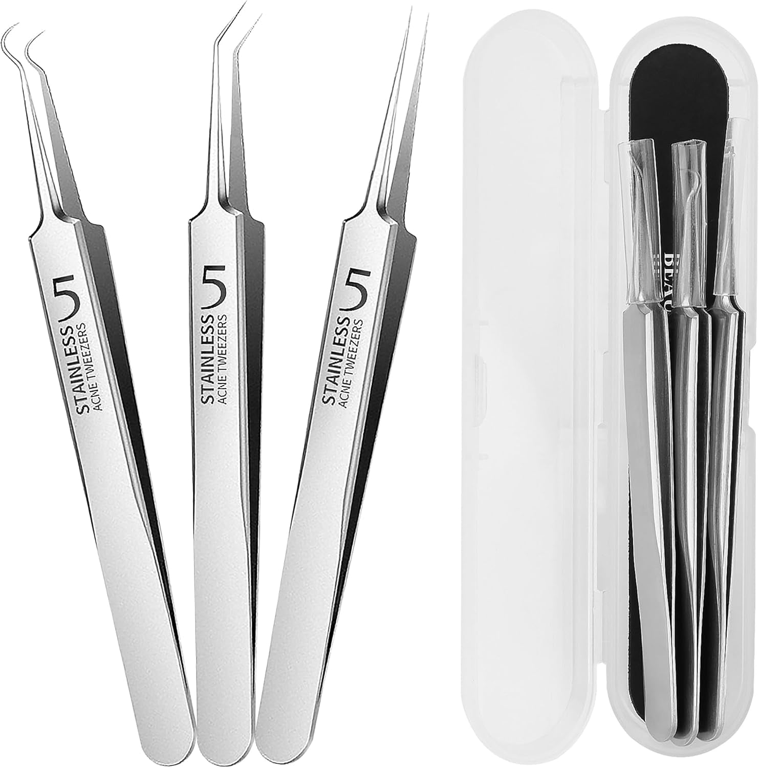 Professional Blackhead Tweezers,High Hard Stainless Steel Blackhead Remover Tweezers, Precision Pimple Popper Tool Kit, Blackhead Extractor