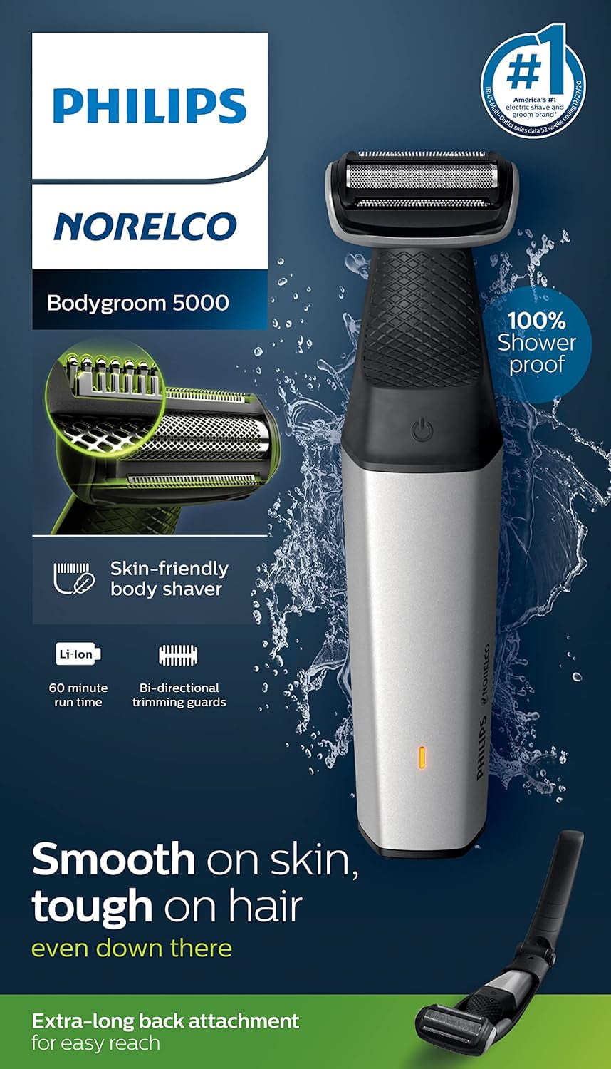 Bodygroom Series 5000 Showerproof Body & Manscaping Trimmer for Men with Back Attachment, BG5025/40