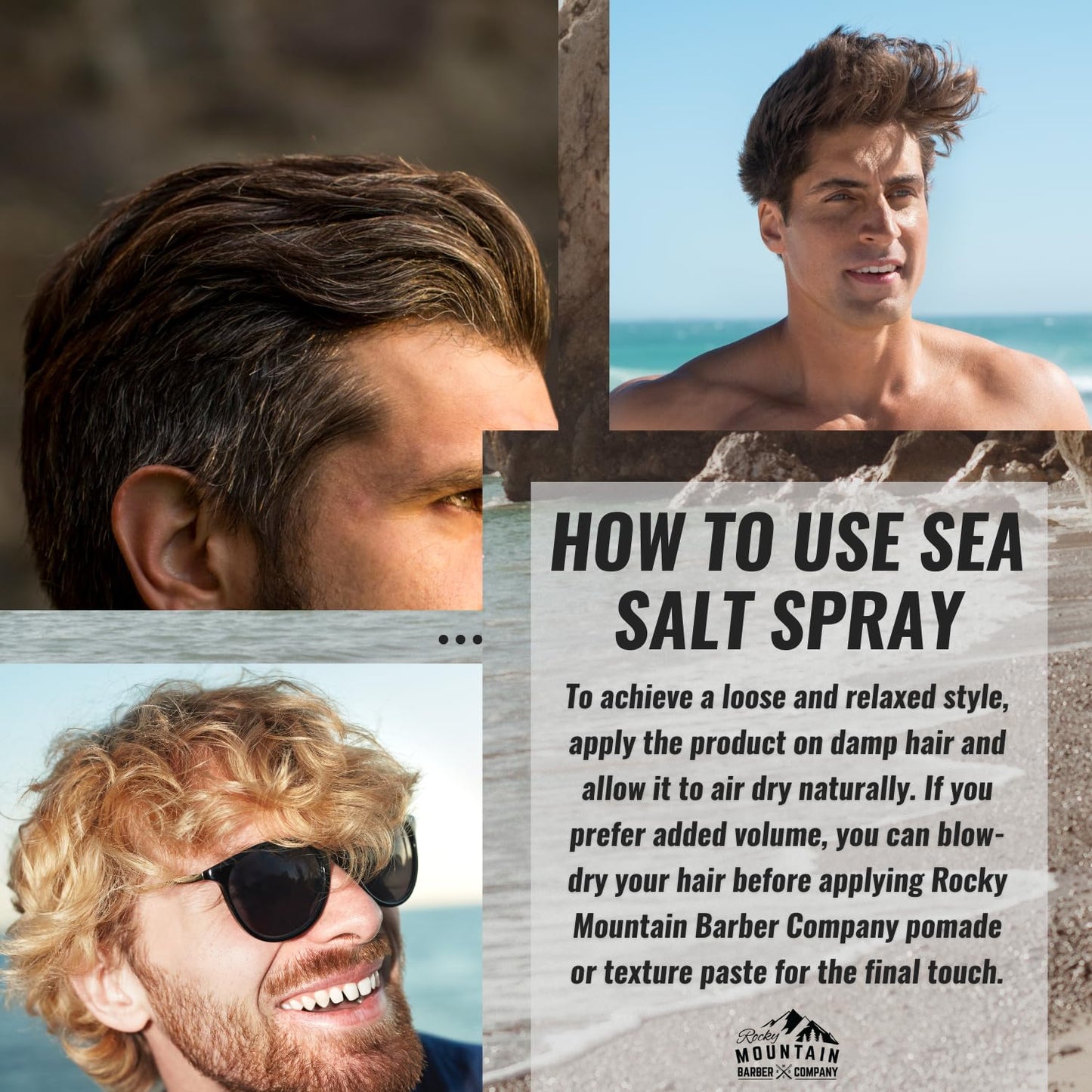 Sea Salt Spray for Men - Adds Volume, Texture and Light Hold for All Hair Types - Triple Salt Blend - 8 Oz