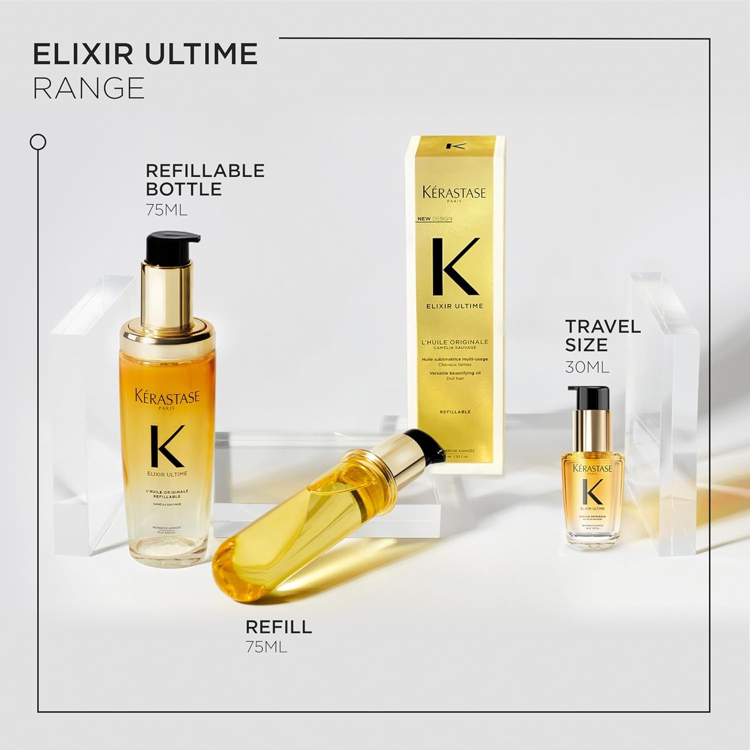 Elixir Ultime L'Huile Original Hair Oil for All Hair Types - Hydrates, Strengthens and Adds Shine with Heat Protection and Frizz Control, with Wild Camellia