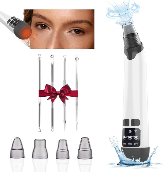 Blackhead Remover Vacuum - Black Head Remover for Face,Blackhead Extractor Tool with 3 Adjustable Suction Levels,4 Probes,Usb Interface Type Pore Vacuum,Suitable for Women and Men (White)