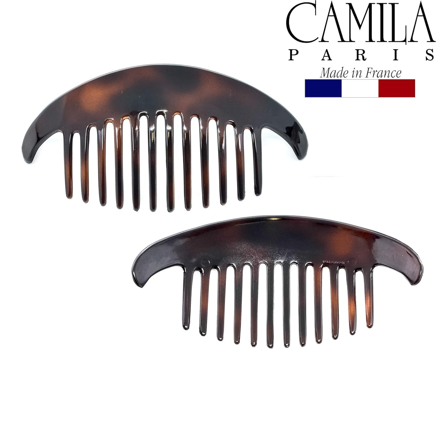 Paris CP2430/2 French Hair Side Combs Tortoise Shell Interlocking Combs French Twist Hair Combs, Strong Hold Hair Clips for Women Bun Chignon Up-Do Styling Girls Hair Accessories Made in France