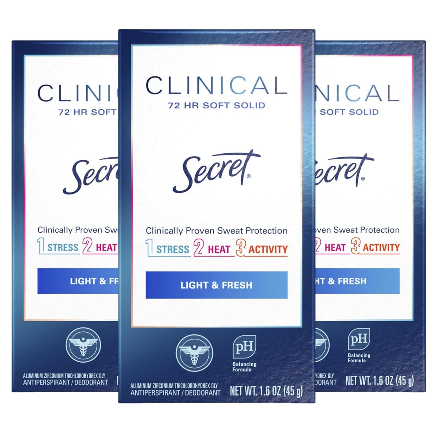 Clinical Strength Antiperspirant Deodorant for Women, 3X Stress Protection, 72Hr Sweat & Odor Protection, PH Balancing Minerals, Invisible Solid, Completely Clean Scent, 2.6 Oz