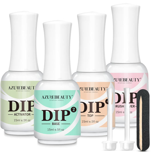 4+4Pcs Dip Powder Liquid Set 15Ml/0.5Oz, with Base/Top Coat, Activator, Brush Saver, Nail File Dipping Powder Essential Tools for Dip Powder Nail Kit No Nail Lamp Needed