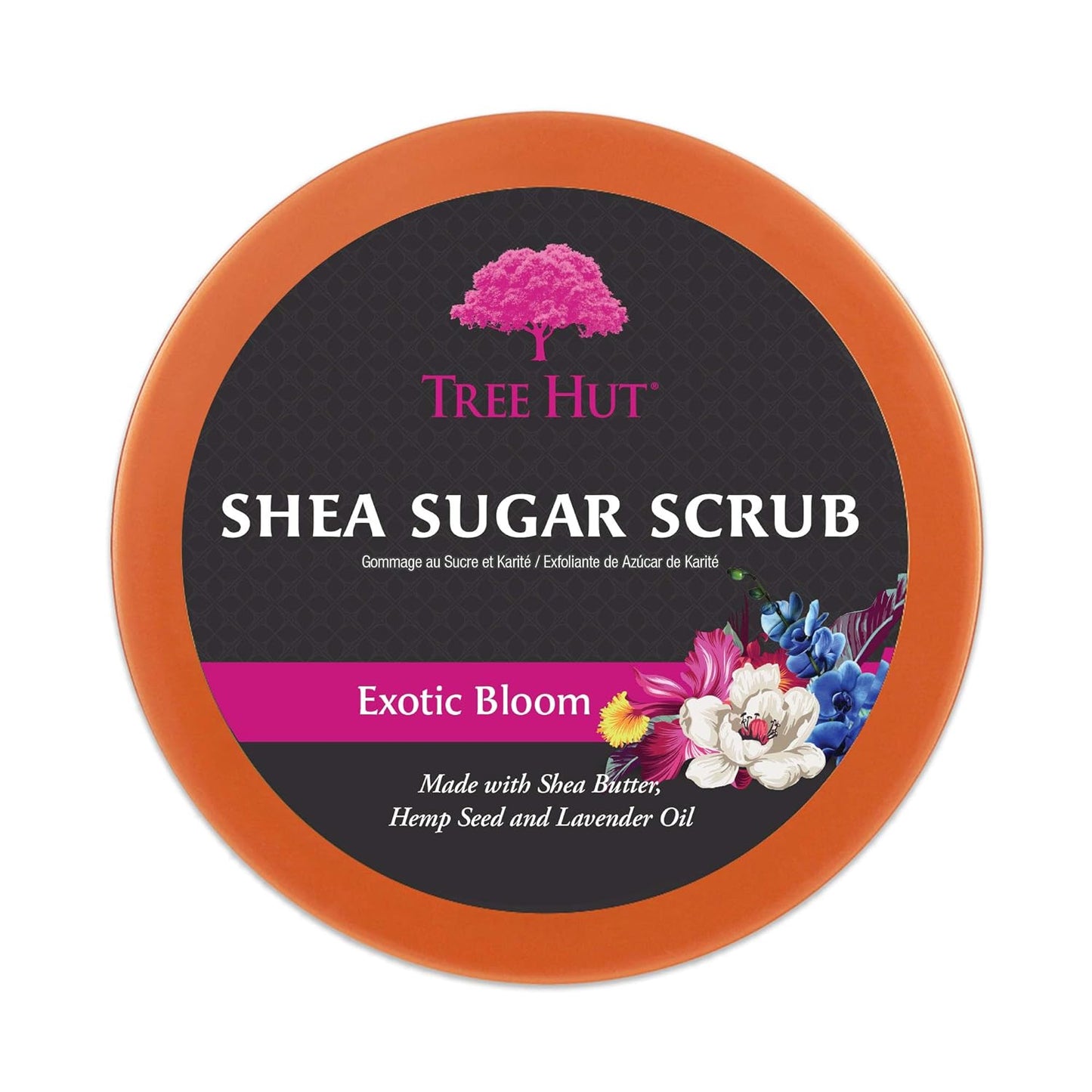 Exotic Bloom Shea Sugar Scrub | Exfoliating Body Scrub Removes Dead, Dry Skin for a Soft & Hydrated Feel | Nourishing Essential Body Care | 18 Fl Oz.