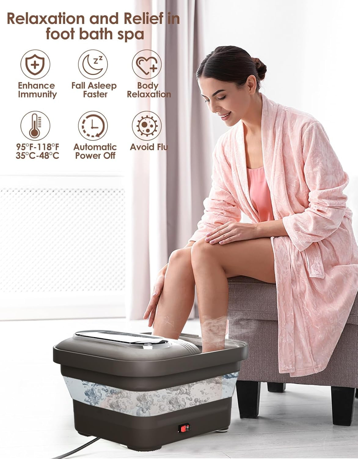 Collapsible Foot Spa with Heat, Bubble and Temp Control, Foot Bath Massager with XL Touch Screen and Massage Rollers, Foot Soaking Tub, Pedicure Foot Spa for Stress Relief (Grey)