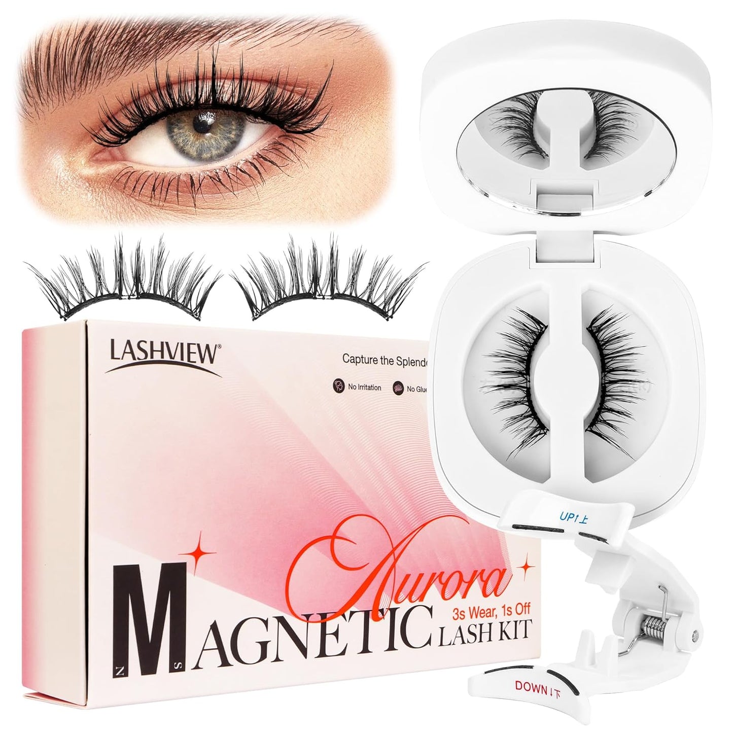 Upgrade Magnetic Eyelashes with Applicator Reusable Soft Magnetic Eyelashes Natural Look No Glue Needed Magnetic Eyelashes Magnetic Lashes Kit Easy to Wear and Remove(A02)