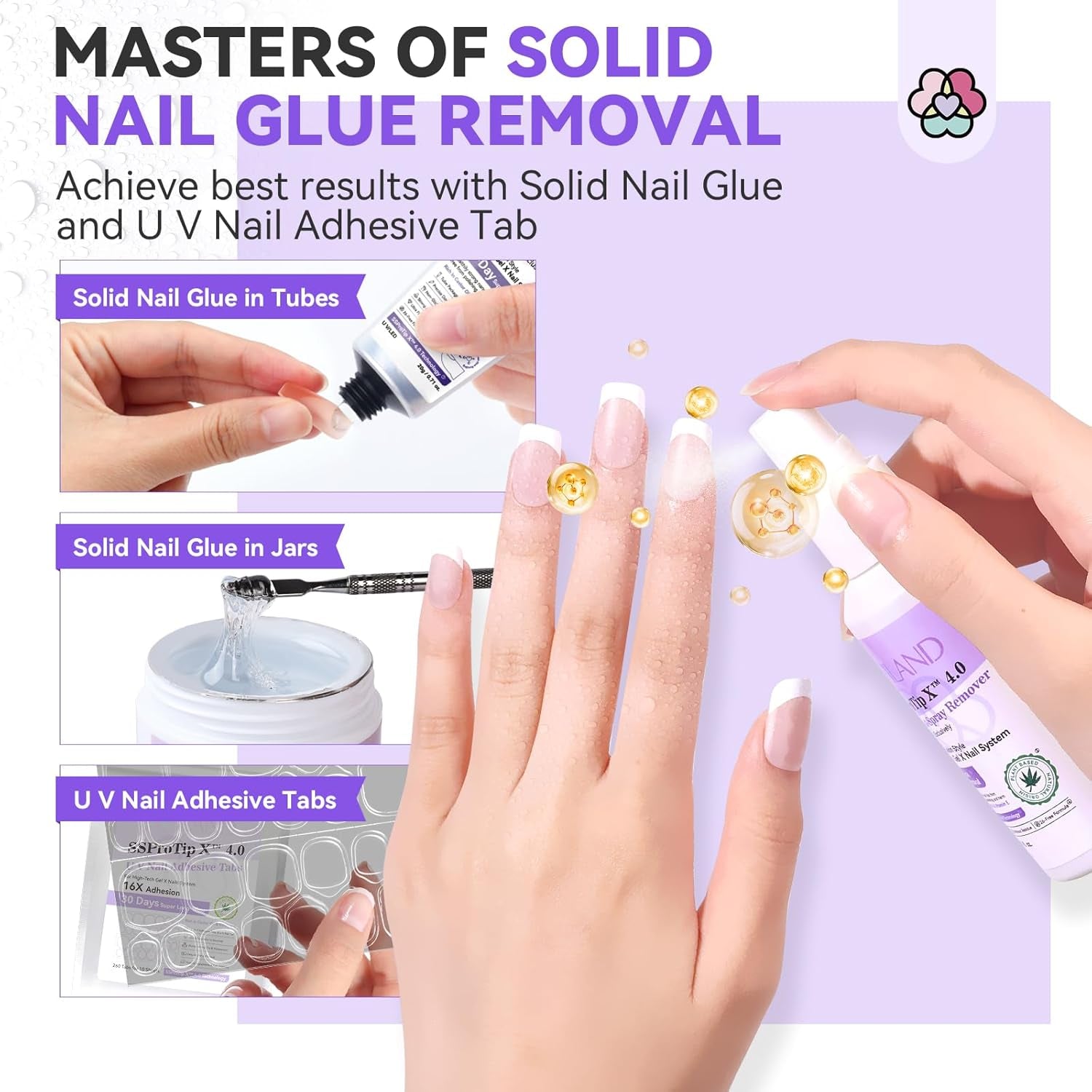 Solid Nail Glue Remover Spray: 60Ml Quick Removal for Solid Nail Glue Gel | Gel Nail Glue Removal Gel X Nail | Odorless No Acetone Castor Oil VE 5S Fast Remover Easy Home Use