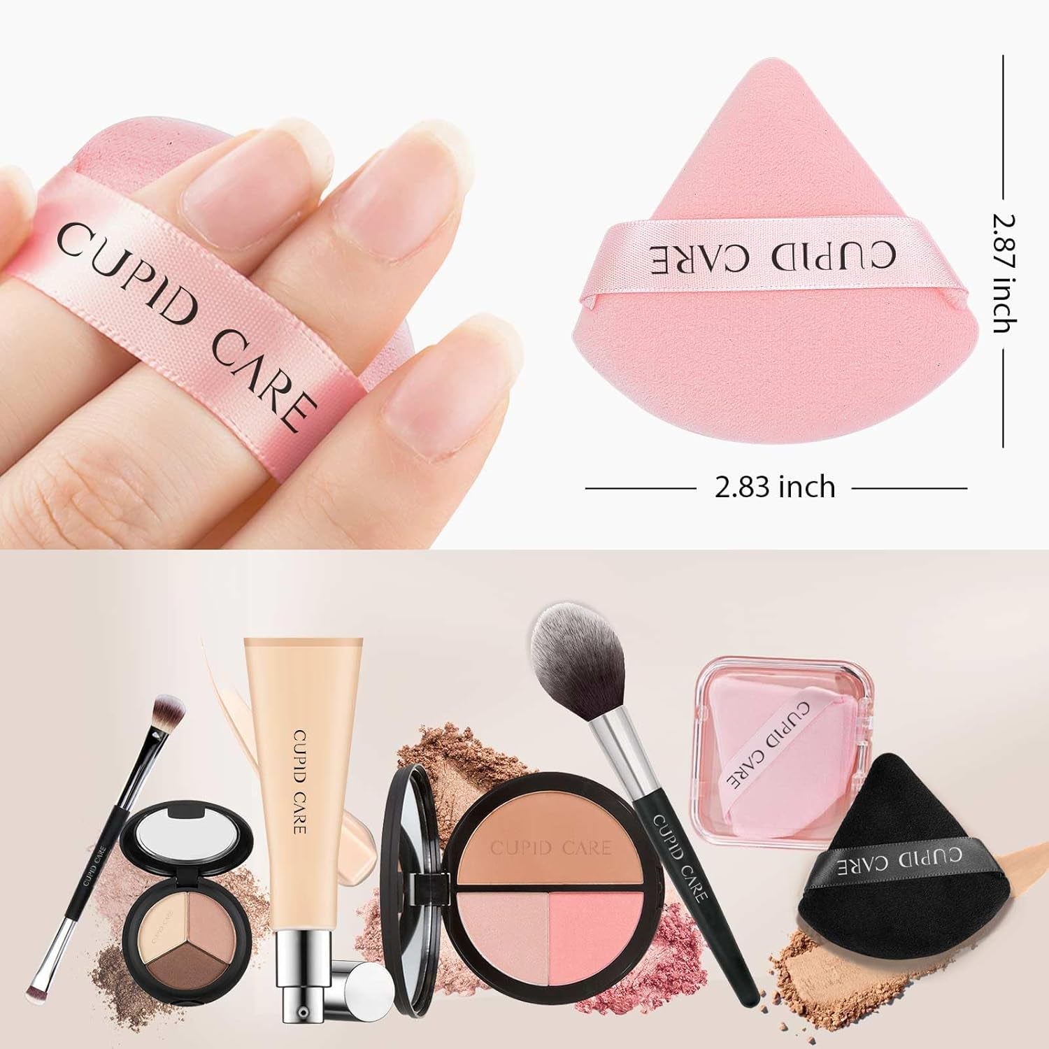 6 Pcs Triangle Powder Puff with 2 Travel Cases, Setting Powder Puffs for Face, Velour Makeup Puff for Loose Powder Body Powder, Blender Sponge Foundation Blending Sponges Beauty Tools