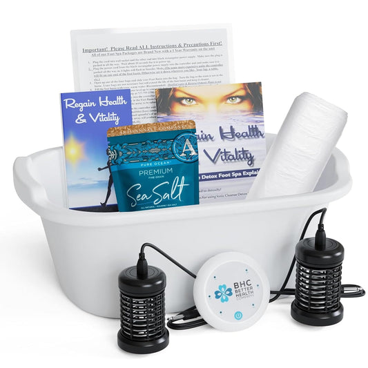 Ionic Foot Bath Detox Machine - Foot Spa Bath Free Regain Health & Vitality Booklet & Brochure - 2 Arrays, 20 Basin Liners, Detox Sea Salt, Basin 12QT