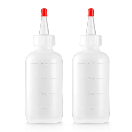 Soft Squeeze Hair Applicator Bottle for Hair Treatment, Scalp Oil, Root, Color, 4 Ounce Translucent with Measuring Scale and Cap, BPA Free, 2 Pack