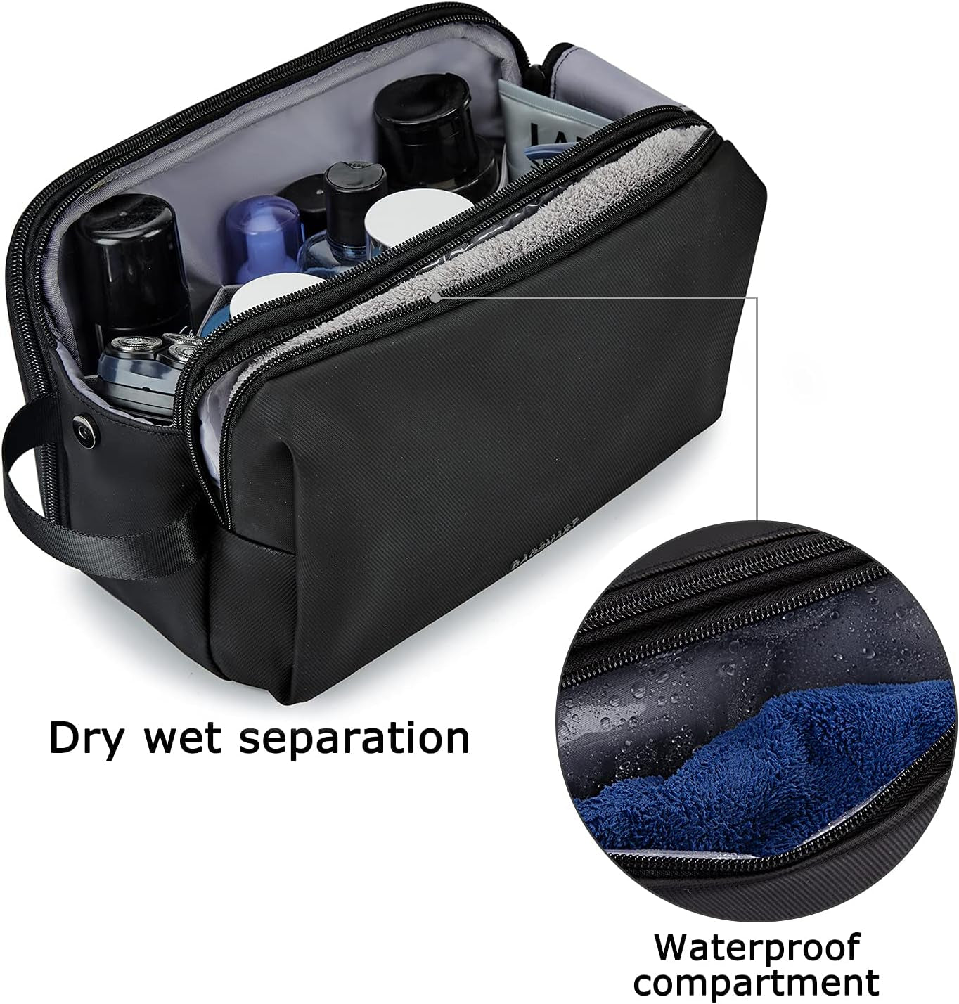 Toiletry Bag for Men, Travel Toiletry Organizer Dopp Kit Water-Resistant Shaving Bag for Toiletries Accessories, Door Room Essentials,Black-Large