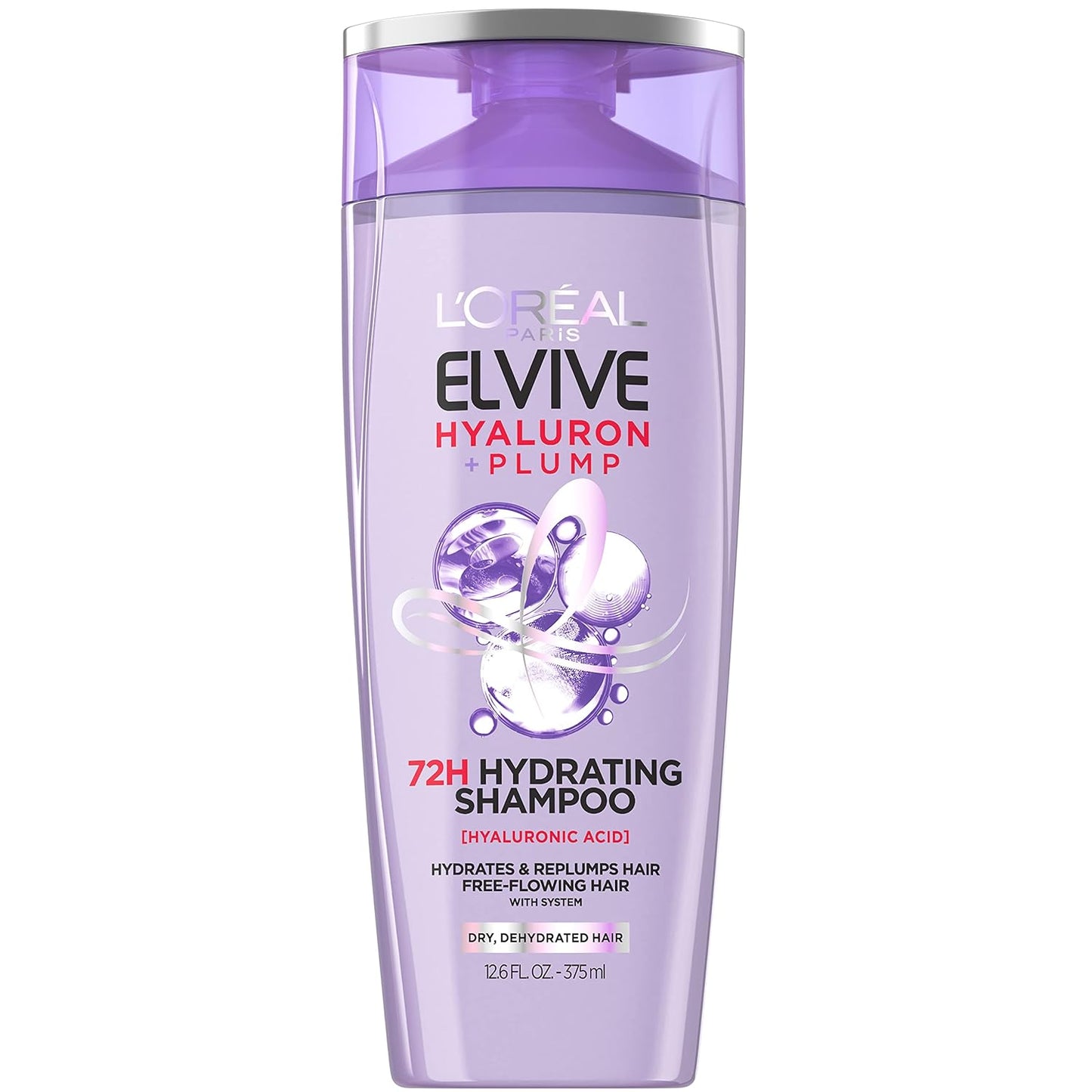 Elvive Hyaluron Plump Hydrating Shampoo for Dehydrated, Dry Hair Infused with Hyaluronic Acid Care Complex, Paraben-Free, 12.6 Fl Oz