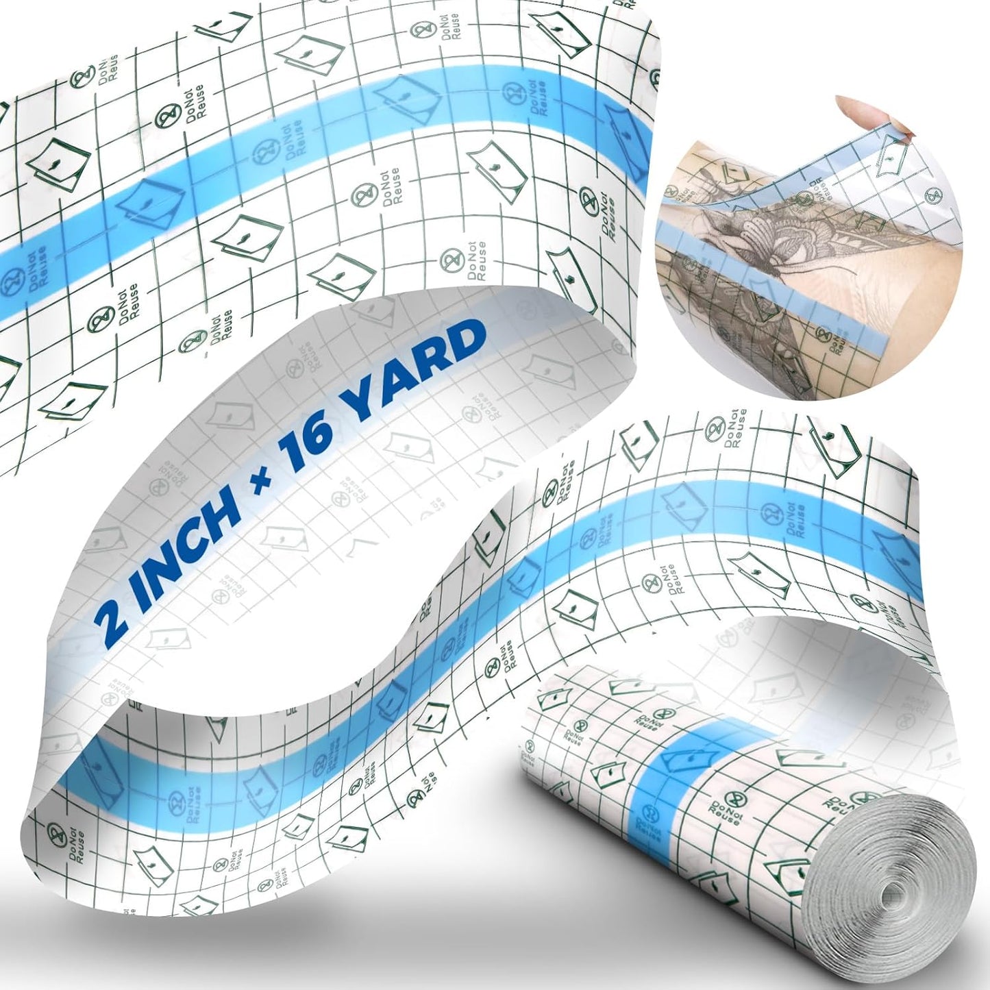 Tattoo Aftercare Waterproof Bandages, 6" X 4.4 Yard Tattoo Cover up Tape, Tattoo Supplies Second Skin Transparent Film Healing Protective Clear Sterile and Safe Bandages 4 Rolls (6" X 1.1 Yard/Roll)