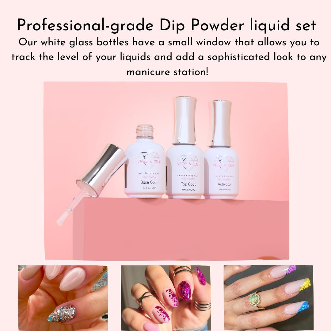 3 or 5 Pcs Dipping Powder Liquid Set- 15Ml Dip Powder Base Coat, Top Coat, Activator, Brush Saver and PH Bond.