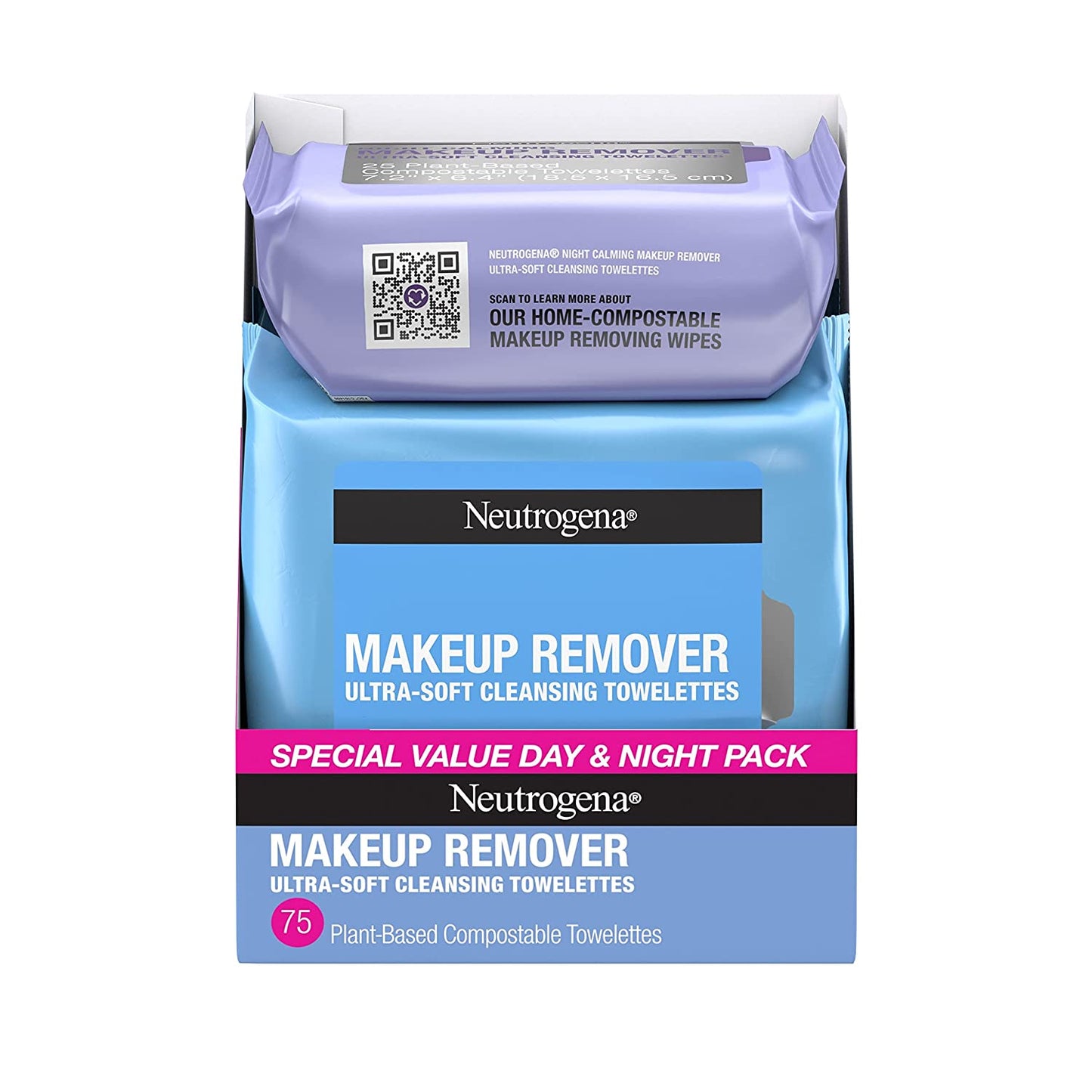 Makeup Remover Wipes, Ultra-Soft Cleansing Facial Towelettes for Waterproof Makeup, Alcohol-Free, Plant-Based, 50 Count (2 Packs of 25)