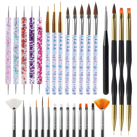 31Pcs Nail Art Brushes, Nail Art Tool Set, Dotting Tools, Dust Brush,Striping Brushes for Long Lines, Drawing Pen for Gel Polish Design Supply.