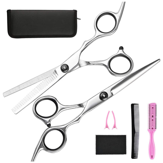 Hair Cutting Scissors Thinning Shears-  Professional Barber Sharp Hair Scissors Hairdressing Shears Kit with Haircut Accessories in Leather Case for Cutting Styling Hair for Women Men Pet- 7 Pcs