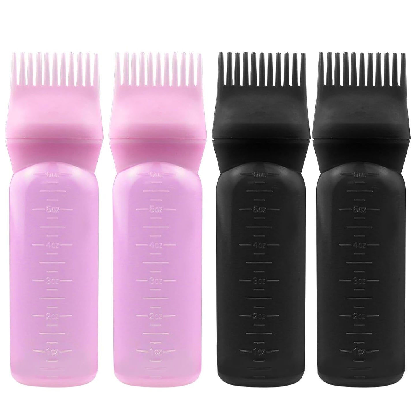 4PCS Hair Oiler Comb Bottle, Root Applicator for Scalp Oil and Hair Oiling, 6Oz (Pink, Purple, White, Black)