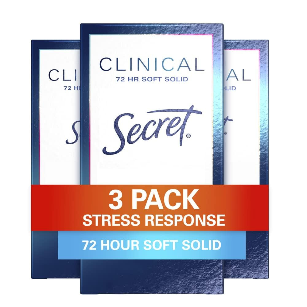 Clinical Strength Antiperspirant Deodorant for Women, 3X Stress Protection, 72Hr Sweat & Odor Protection, PH Balancing Minerals, Invisible Solid, Completely Clean Scent, 2.6 Oz