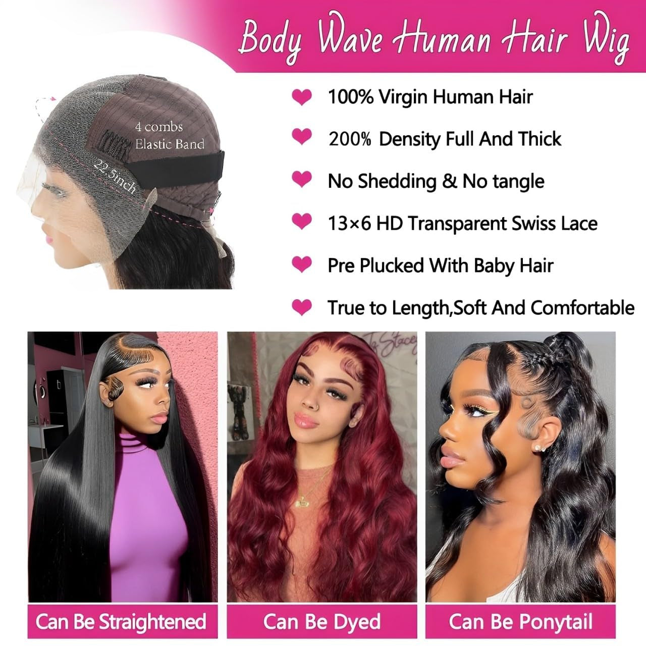 30 Inch 13X6 Lace Front Wigs Human Hair 200 Density Body Wave HD Lace Front Wigs Human Hair Pre Plucked Natural Color Glueless Wig 100% Virgin Human Hair Lace Front Wigs for Women