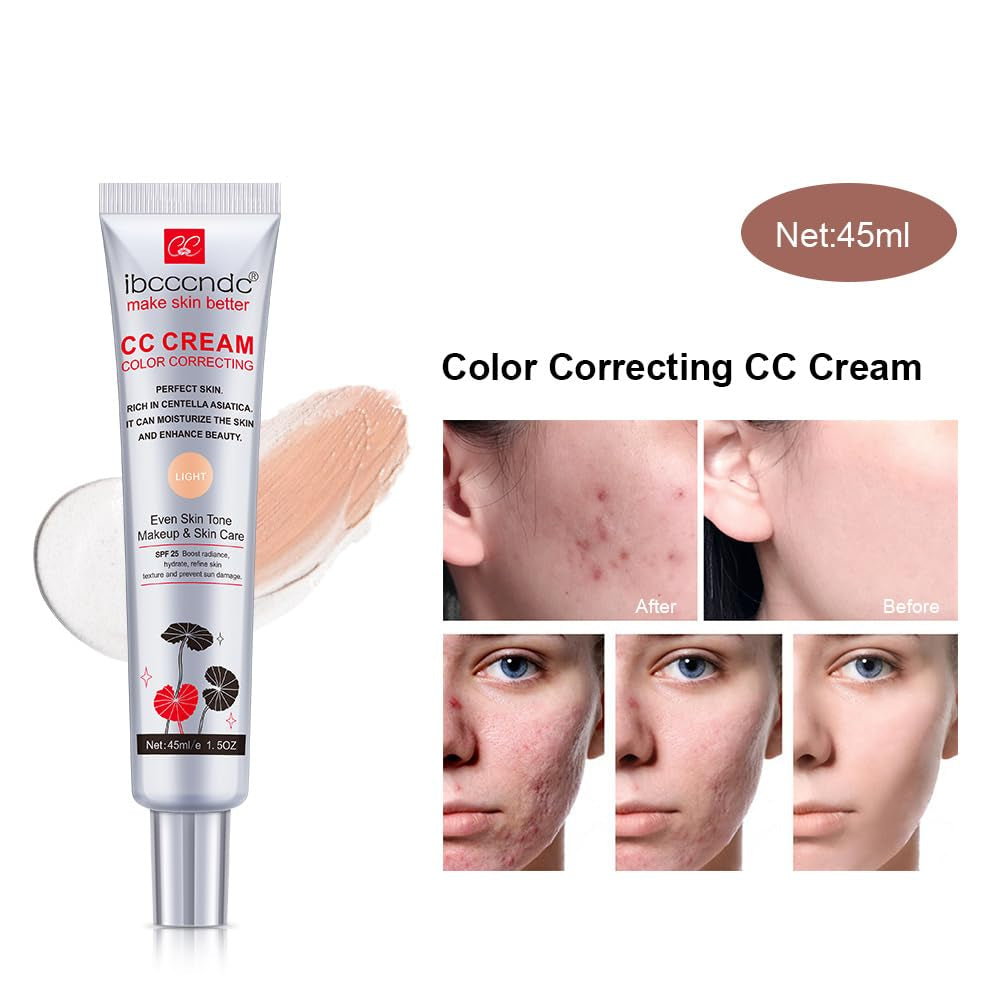 Color Correcting CC Cream with SPF 25, Coverage Lightweight Foundation, Hydrating Serum, Even Skin Tone Makeup and Skin Care, Boost Radiance, Refine Skin Texture, Avoid Sun Damage (Dark, 1PCS)