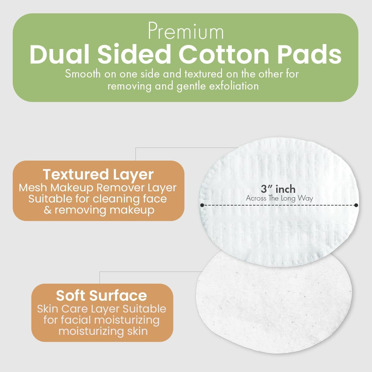 Large 3” Oval Cotton Pads for Face (50 Count), Premium 100% Pure Cotton Makeup Remover Pads, Hypoallergenic and Lint-Free Cotton Rounds for All Skin Types