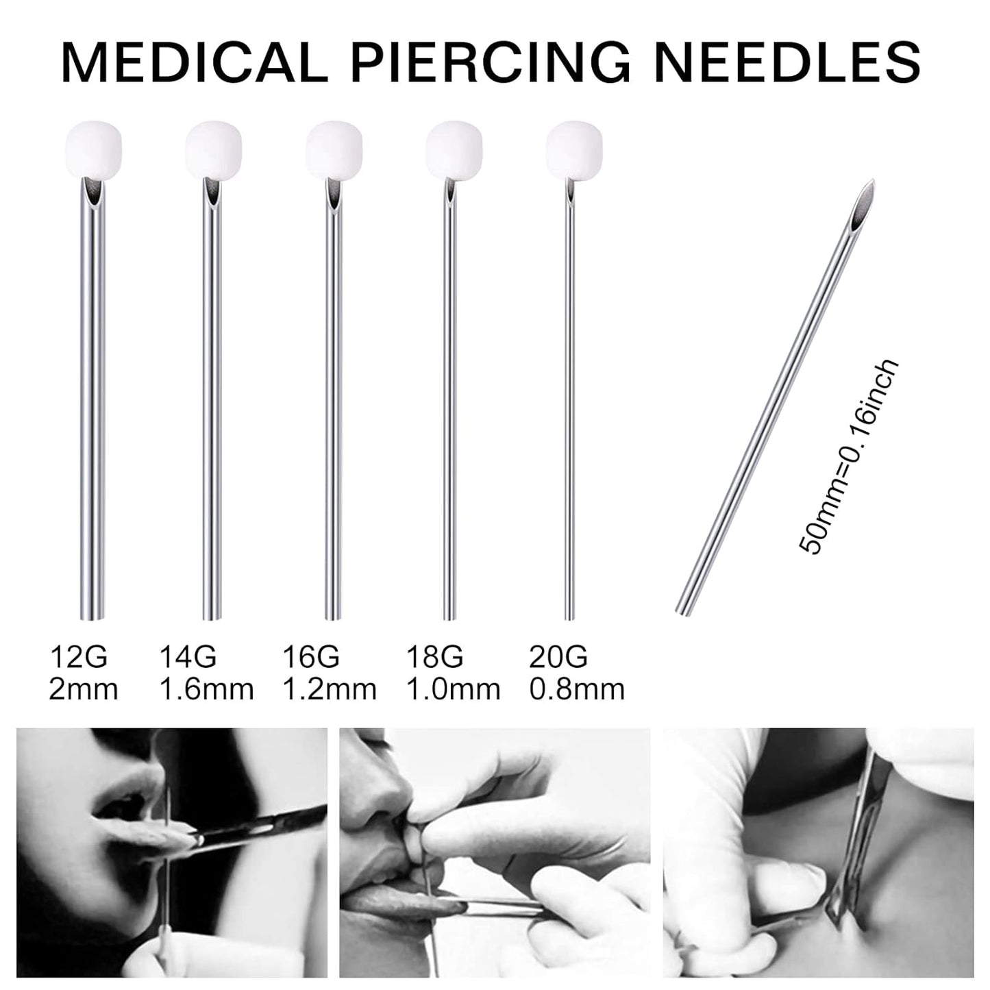 10PCS 18G Piercing Needles, Hollow Needles Stainless Steel Disposable Sterile Piercing Needles for Nose Septum Ear Trague Helix Eyebrow Lip Labret Piercing