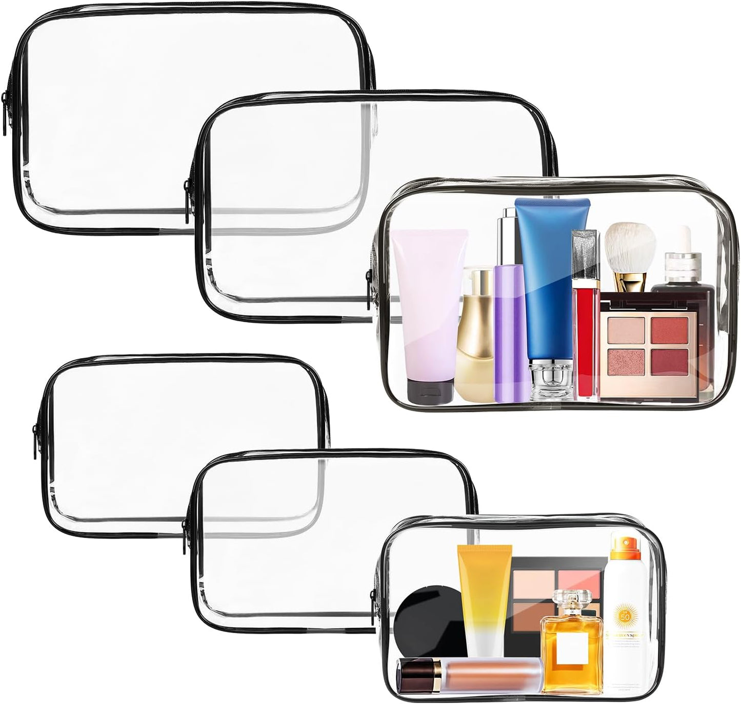 4 Pack Clear Toiletry Bag, Portable Travel Makeup Pouch with Zipper, TSA Approved Organizer, PVC Cosmetic for Airport Airline Compliant