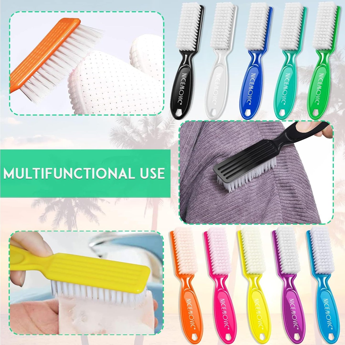 10 Pcs Handle Grip Nail Brush,  Hand Fingernail Cleaner Brush Manicure Tools Scrub Cleaning Brushes Kit, Use for Toe and Nail Cleaning (Bright Colors)