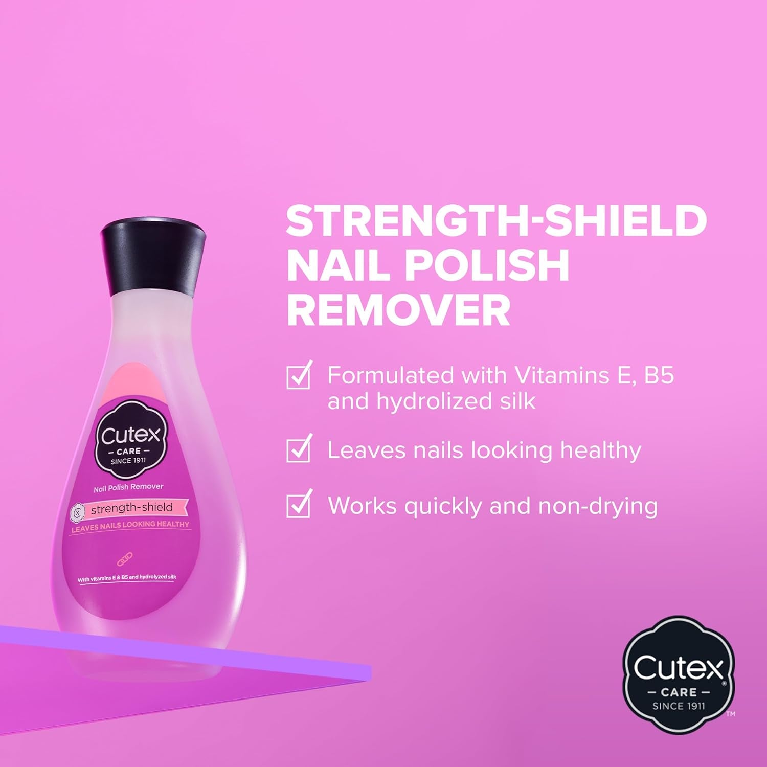 Strength Shield Nail Polish Remover, Leaves Fingernails & Toenails Looking Healthy, Contains Vitamins E, B5 & Hydrolyzed Silk, 6.7 Fl Oz