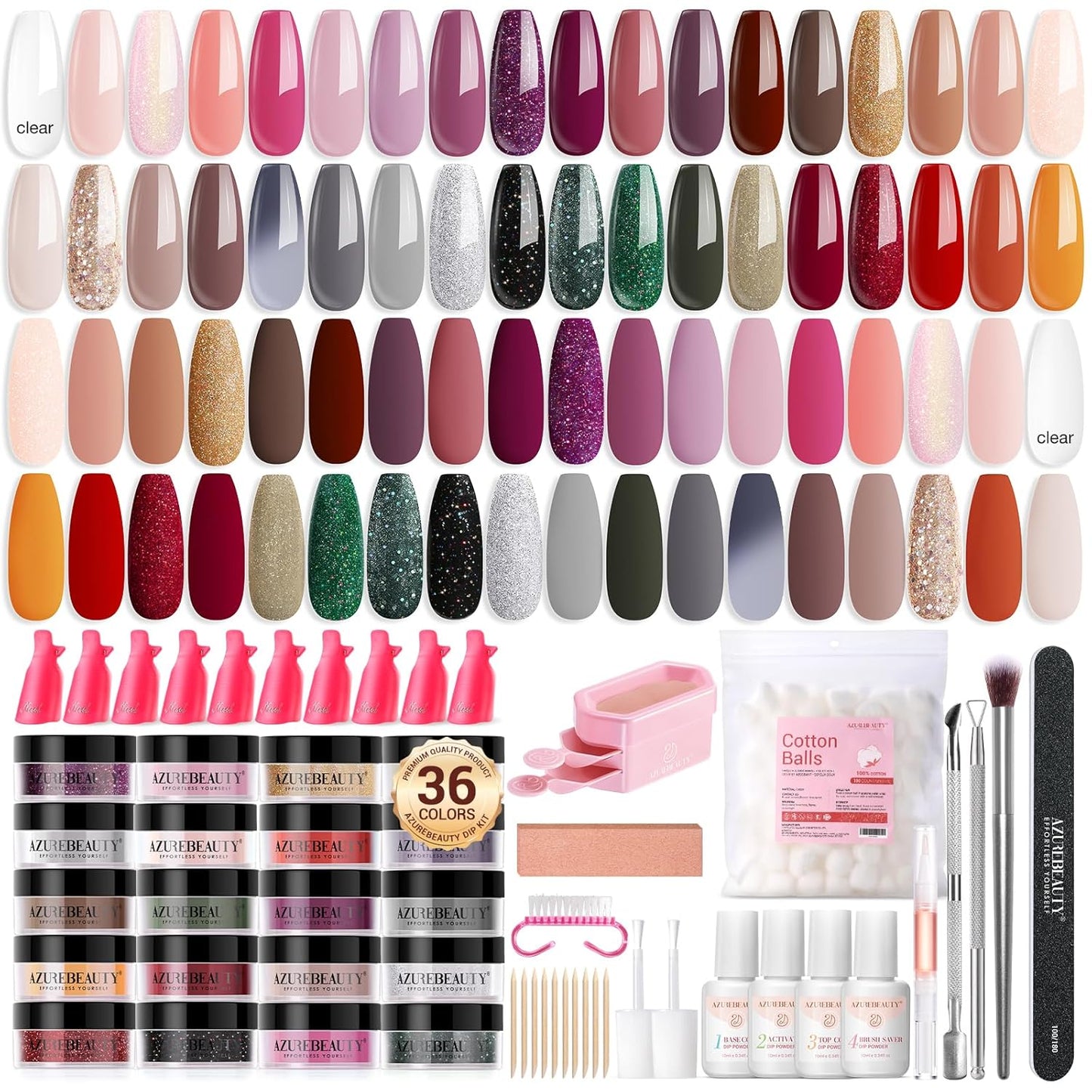 170PCS Dip Nails Powder Nail Kit Purple Green Polarized Pink Shimmery Fall Winter 36 Colors Dipping Powder with Base Top Coat Activator Dip Liquid Set Nail Removal Accessories Starter Set