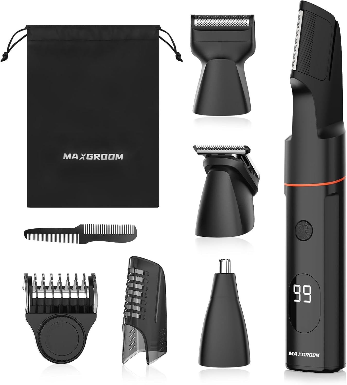 Manscape Body Hair Trimmer for Men, All-In-One Waterproof Pubic Groin & Ball Trimmer Shaver for Men with LED Display, Adjustable Guide Comb, USB Rechargeable, No Nicks