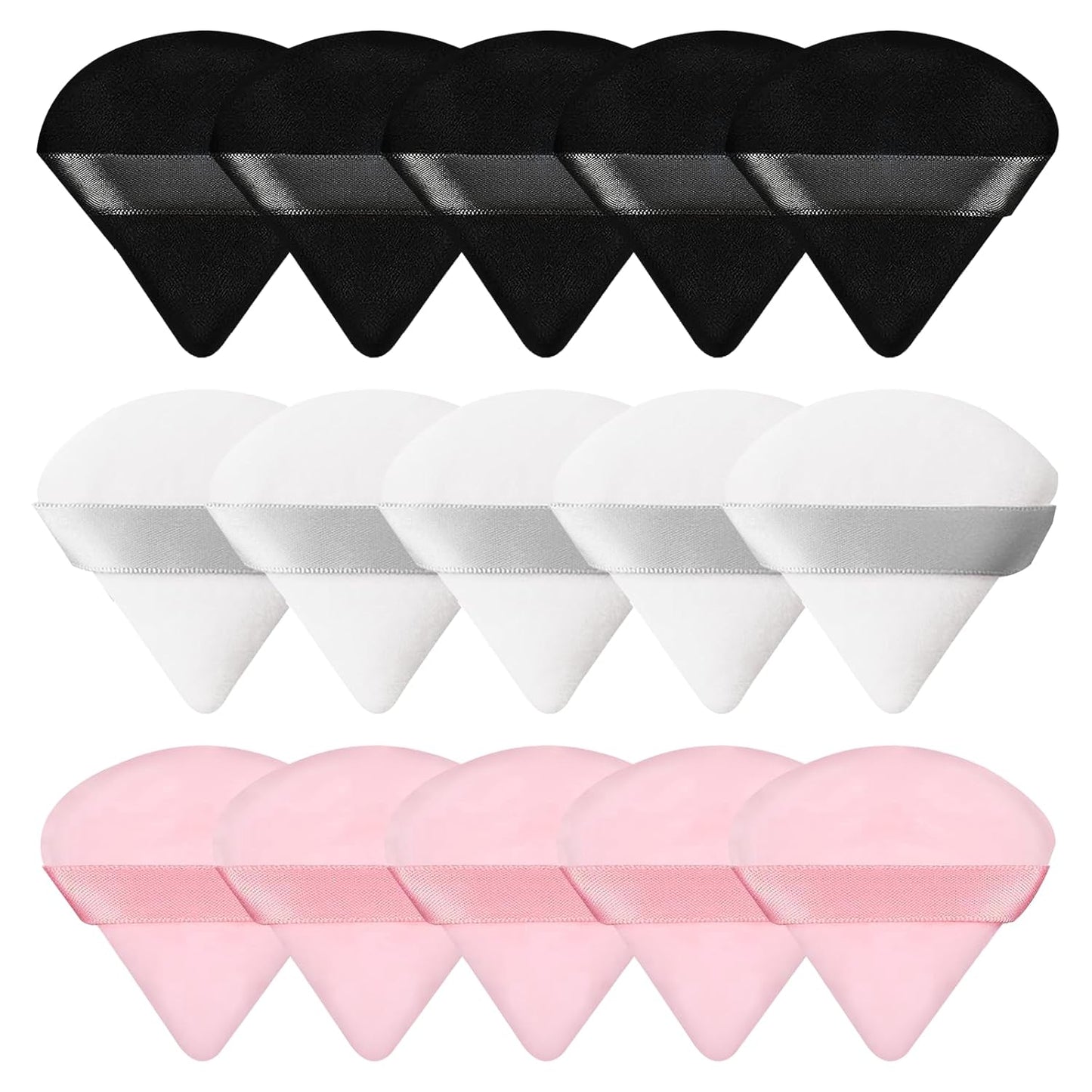 15 Pieces Powder Puff Face Soft Triangle Makeup Velour Puff, Beauty Sponge for Loose Powder and Cosmetic Foundation, Blender Makeup Tool (Black, Pink, Flesh)