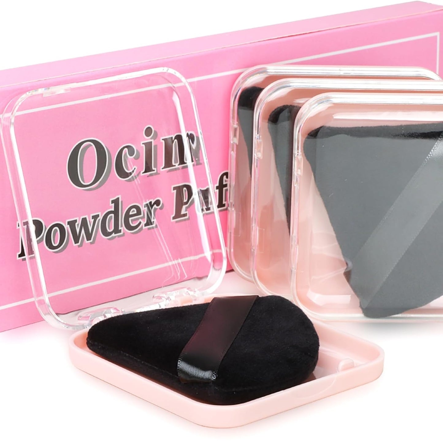 10Pcs Triangle Powder Puffs for Face Powder,Soft Velour Makeup Setting Powder Puff with Case,Black&Pink