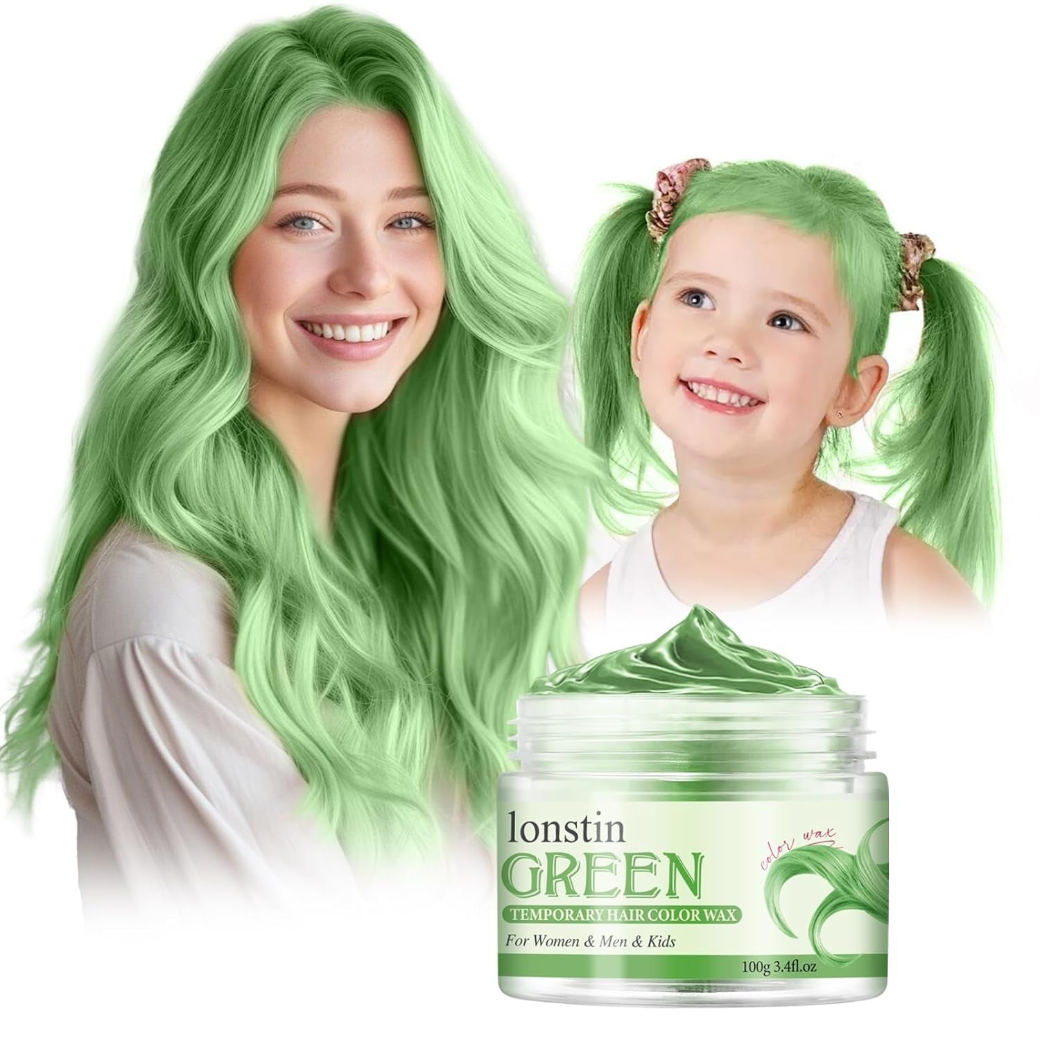 Temporary Hair Color Wax, Green Hair Dye Paint Wax Washable Instant Colored Hair Wax Gel Cream Mud Hair Makeup Men Women Halloween Party