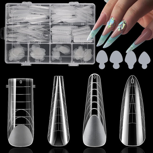 288PCS Nail Dual Forms for French Nails, Dual Nail Forms Molds Acrylic Nail Tips, 96PCS Duet System Dual Forms Sticker Silicone Reusable Pads, 4 Styles 12 Sizes Scale for Manicure Extension