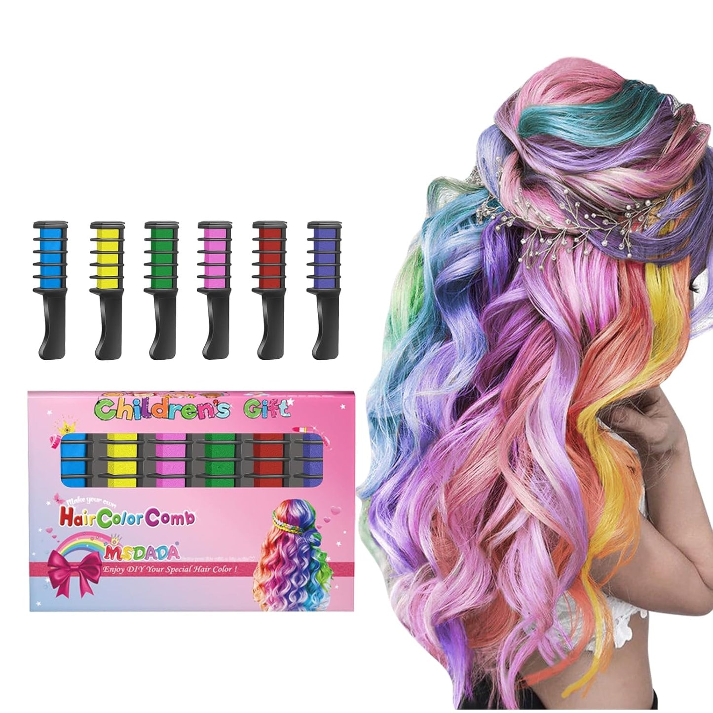 New Hair Chalk Comb Temporary Hair Color Dye for Girls Kids, Washable Hair Chalk for Girls Age 4 5 6 7 8 9 10-12 Birthday Christmas New Year Cosplay Hair DIY Party