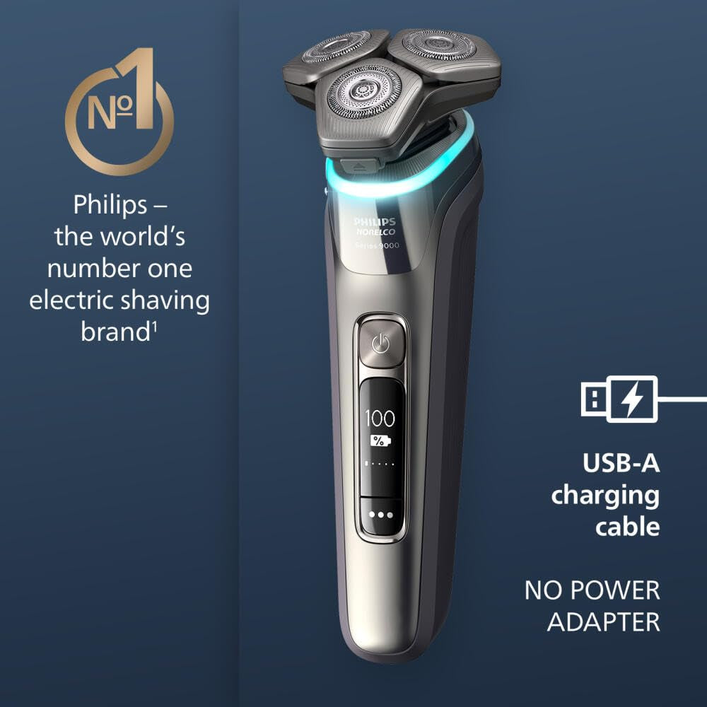 Shaver Series 9000, Wet and Dry Electric Shaver, with Lift & Cut Shaving System and Senseiq Technology, Pop-Up Trimmer, Cleaning Pod, Charging Stand and Travel Case, Model S9987/85