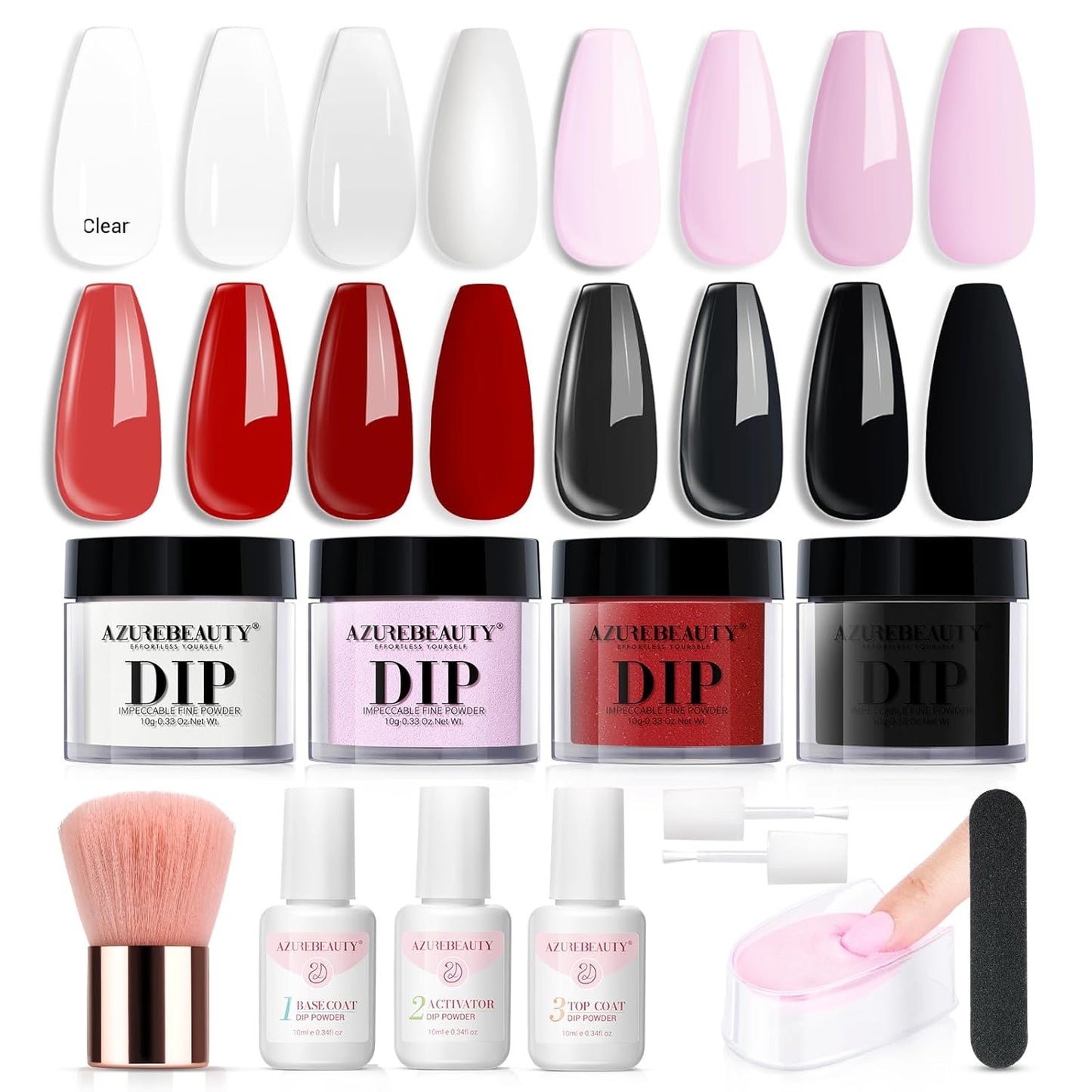 Dip Powder Nail Kit Starter, All Season Nude Skin Glitter 4 Colors Dipping Powder Liquid Set Recycling Tray with Base & Top Coat Activator for French Nail Art Manicure Salon DIY at Home.