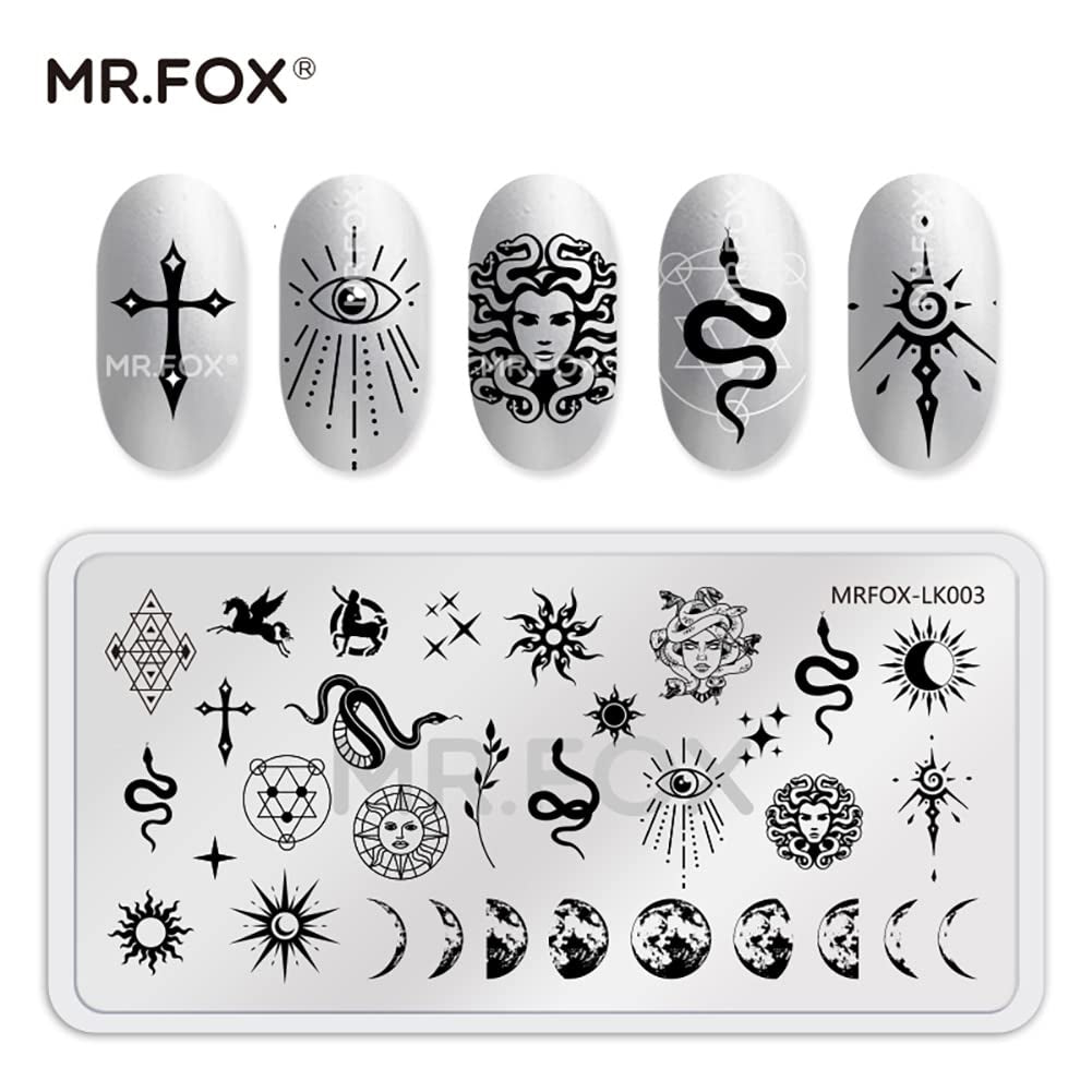 MRFOX 5 Pcs Nail Plates Stamping Set Marbled Punk Spider Web Heart Star Theme Leaf Nail Art DIY Stamping Template