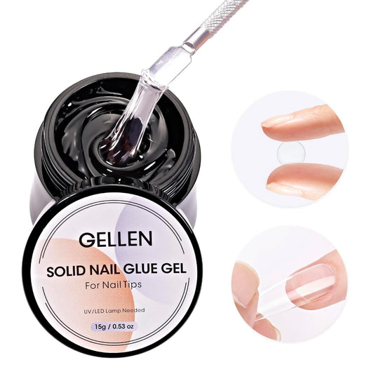 Solid Nail Glue Gel for False Nail Tips, Huge Capacity 15G Press on Nail Glue Solid Acrylic Nail Glue Gel for Salon Art DIY at Home, Need UV Light Cured