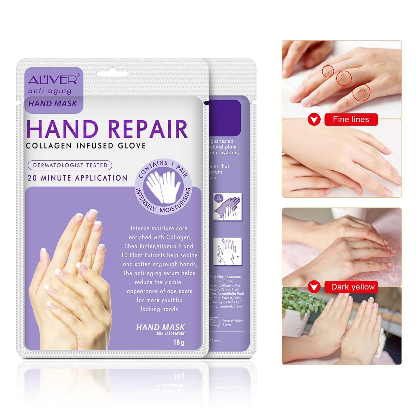 4 Pack Hands Moisturizing Gloves, Hand Spa Mask Infused Collagen, Serum + Vitamins + Natural Plant Extracts for Dry, Cracked Hands, Moisturizer Hands Mask, Repair Rough Skin for Women&Men