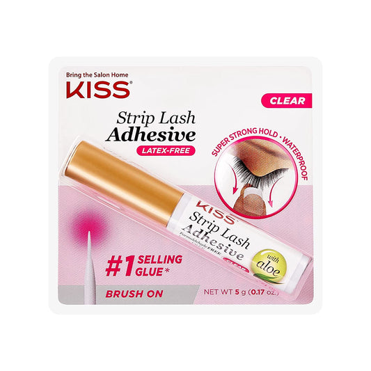 Clear Strip Lash Adhesive with Aloe, Waterproof, Formaldehyde and Latex Free, Odor Free, Cruelty Free, Super Strong Hold Eyelash Glue with Brush Applicator, 0.17 Oz.