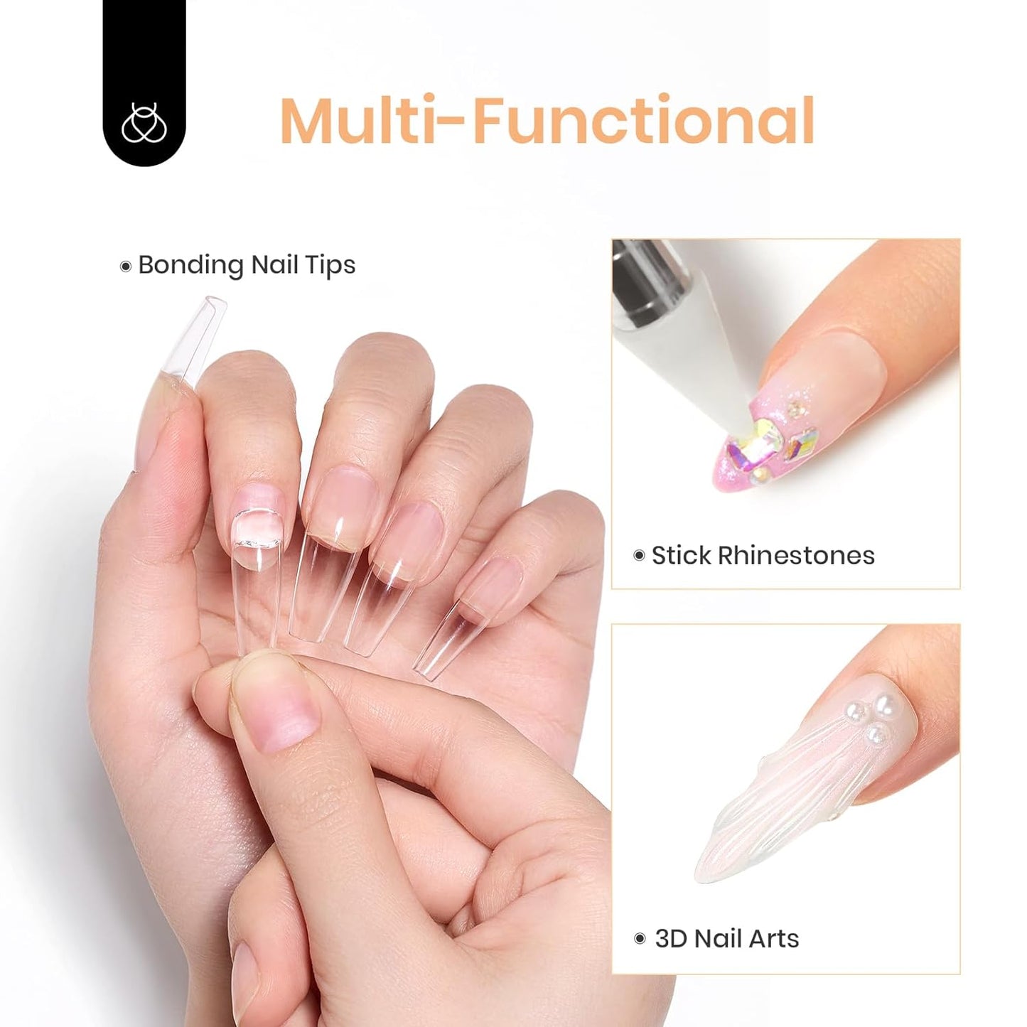 Beetles Gel X Nail Glue Gel 20G Solid Nail Glue Gel, 3 in 1 Soft Nail Tips Glue Gel Super Strong for Acrylic Nails Extension Fake Nails Art Rhinestone Glue Gel Uv Soak off Nail Gel Long Lasting