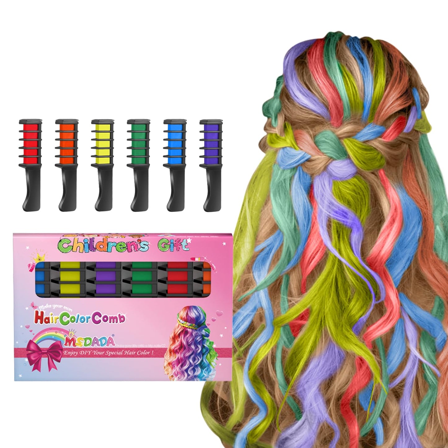 New Hair Chalk Comb Temporary Hair Color Dye for Girls Kids, Washable Hair Chalk for Girls Age 4 5 6 7 8 9 10-12 Birthday Christmas New Year Cosplay Hair DIY Party