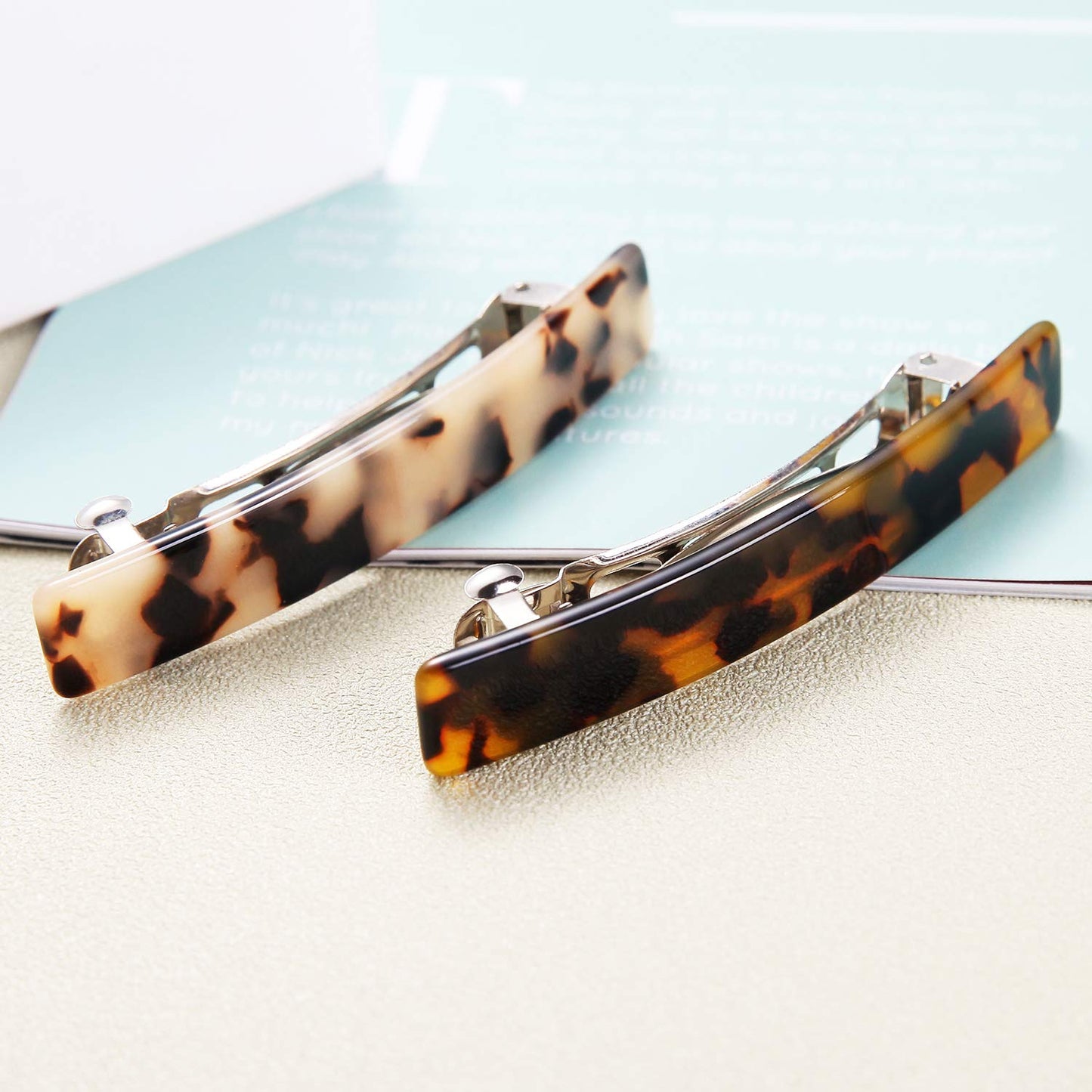 2PCS French Design Hair Barrette Tortoise Shell Celluloid Rectangle Hair Clips for Women