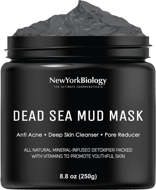 New York Biology Dead Sea Mud Mask for Face and Body - Spa Quality Pore Reducer for Acne, Blackheads & Oily Skin, Natural Skincare for Women, Men - Tightens Skin for a Healthier Complexion - 8.8 Oz