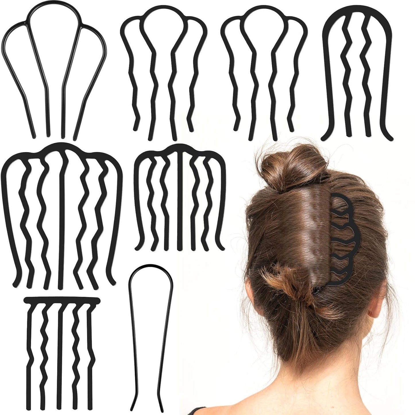 8 Piece U-Shape Hair Combs for Women'S French Twist Updo and Bun Vintage Styling (Black)