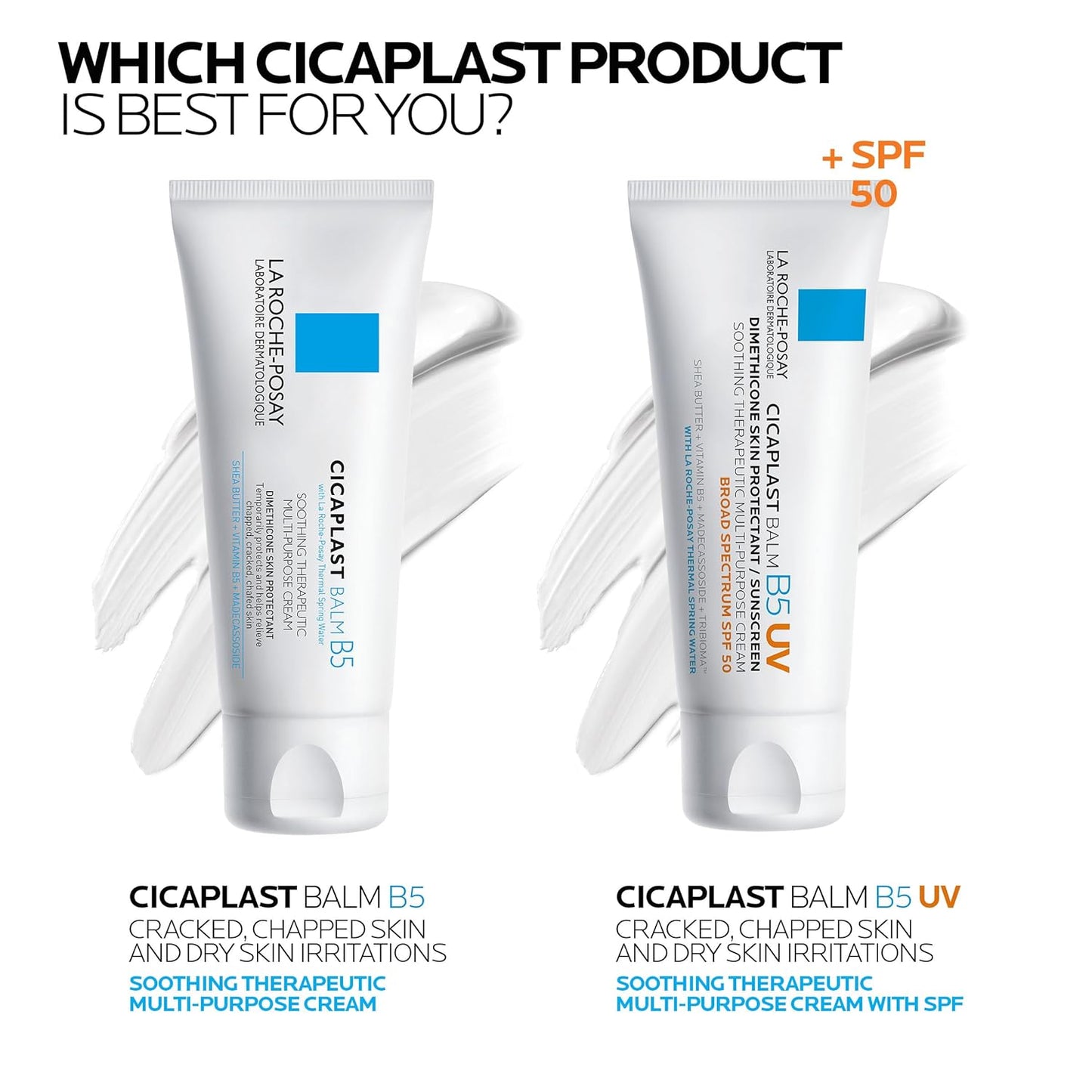 Cicaplast Balm B5 UV SPF 50, Vitamin B5 + Shea Butter + Tribioma + Madecassoside + Zinc Oxide Sunscreen, Post Treatment Skin Protectant with SPF, Multi-Purpose Cream for Dry Skin